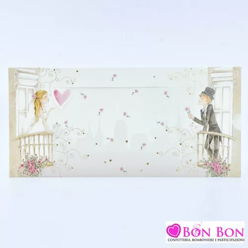 Partecipazione matrimonio con sposini su balcone E090 Alessia Partecipazioni - 1