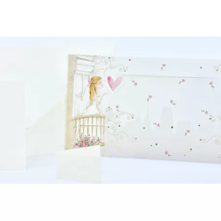 Partecipazione matrimonio con sposini su balcone E090 Alessia Partecipazioni - 2