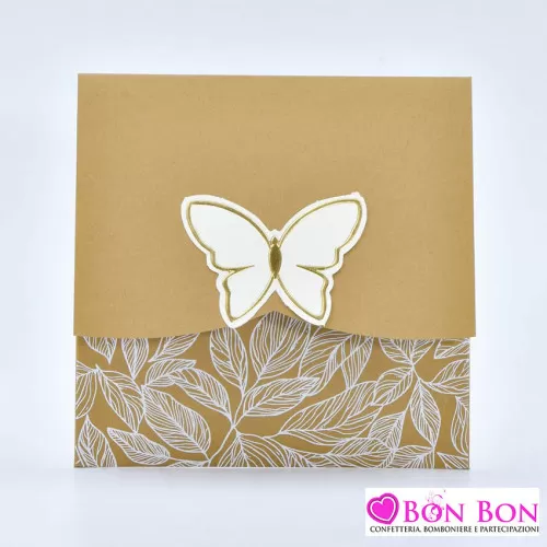 Partecipazione matrimonio con farfalla e fodera avana Alessia Partecipazioni - 1