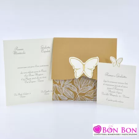 Partecipazione matrimonio con farfalla e fodera avana Alessia Partecipazioni - 3