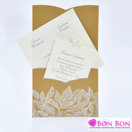 Partecipazione matrimonio con farfalla e fodera avana Alessia Partecipazioni - 5