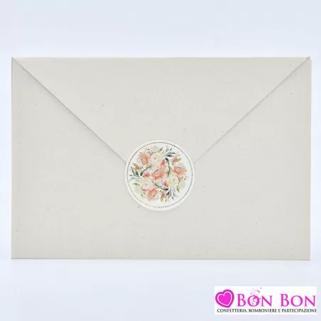 Partecipazione matrimonio con fodera a busta con adesivo fiori Alessia Partecipazioni - 1