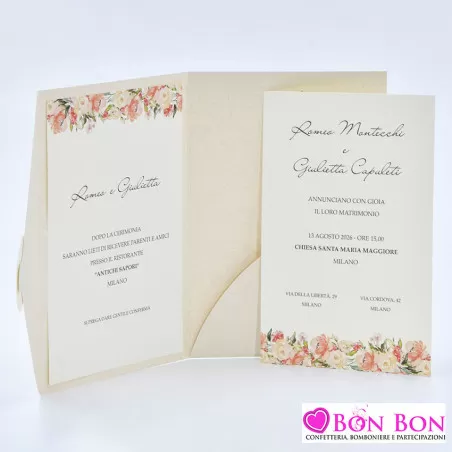 Partecipazione matrimonio con fodera a busta con adesivo fiori Alessia Partecipazioni - 4