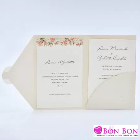Partecipazione matrimonio con fodera a busta con adesivo fiori Alessia Partecipazioni - 5