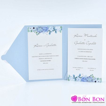 Partecipazione matrimonio con fodera a busta con adesivo fiori carta da zucchero Alessia Partecipazioni - 4