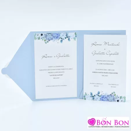 Partecipazione matrimonio con fodera a busta con adesivo fiori carta da zucchero Alessia Partecipazioni - 4