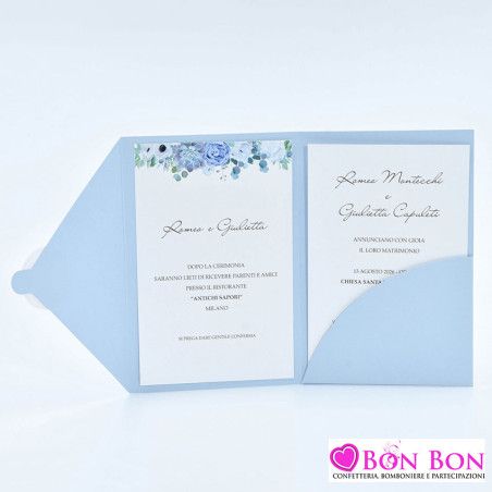 Partecipazione matrimonio con fodera a busta con adesivo fiori carta da zucchero Alessia Partecipazioni - 5