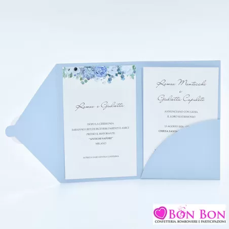 Partecipazione matrimonio con fodera a busta con adesivo fiori carta da zucchero Alessia Partecipazioni - 5