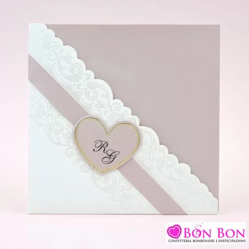 Partecipazione matrimonio con cuore rosa antico Alessia Partecipazioni - 1