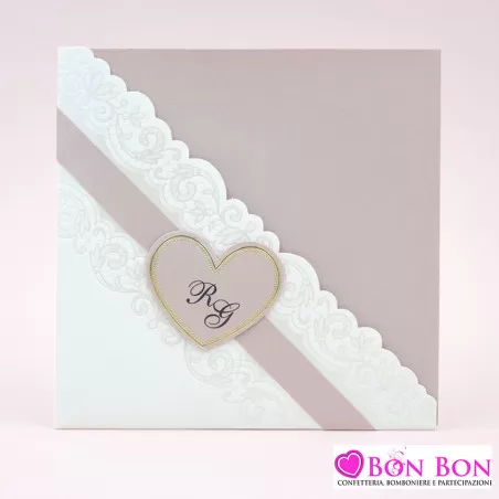 Partecipazione matrimonio con cuore rosa antico Alessia Partecipazioni - 1