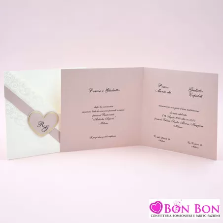 Partecipazione matrimonio con cuore rosa antico Alessia Partecipazioni - 2