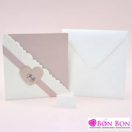 Partecipazione matrimonio con cuore rosa antico Alessia Partecipazioni - 3