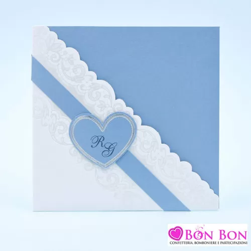 Partecipazione matrimonio con cuore blu carta da zucchero Alessia Partecipazioni - 1