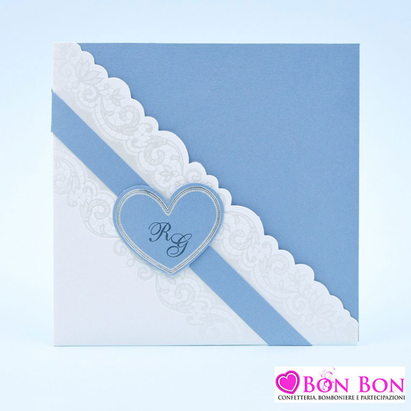 Partecipazione matrimonio con cuore blu carta da zucchero