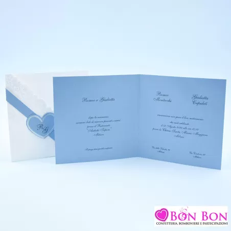 Partecipazione matrimonio con cuore blu carta da zucchero Alessia Partecipazioni - 2