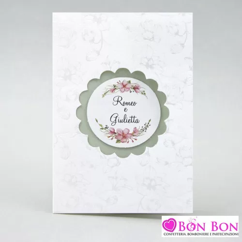 Partecipazione matrimonio con fiori e interno verde salvia Alessia Partecipazioni - 1