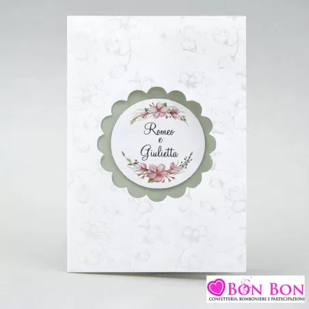 Partecipazione matrimonio con fiori e interno verde salvia Alessia Partecipazioni - 1