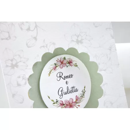 Partecipazione matrimonio con fiori e interno verde salvia Alessia Partecipazioni - 2