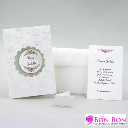 Partecipazione matrimonio con fiori e interno verde salvia Alessia Partecipazioni - 3