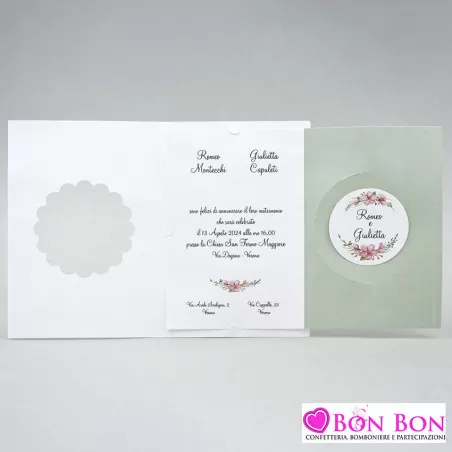 Partecipazione matrimonio con fiori e interno verde salvia Alessia Partecipazioni - 4