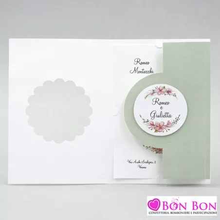 Partecipazione matrimonio con fiori e interno verde salvia Alessia Partecipazioni - 5