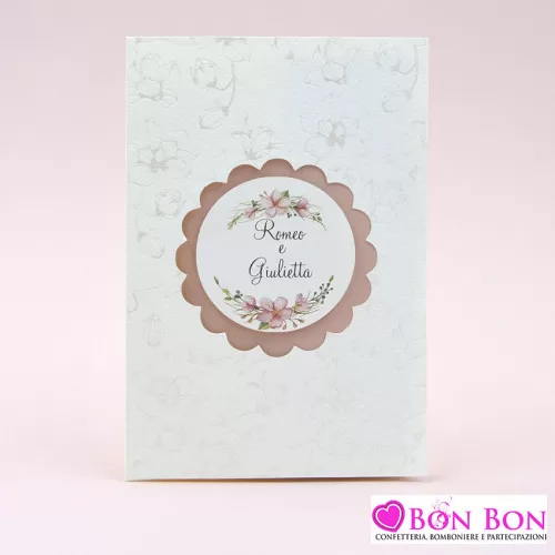 Partecipazione matrimonio con fiori e interno rosa antico Alessia Partecipazioni - 1