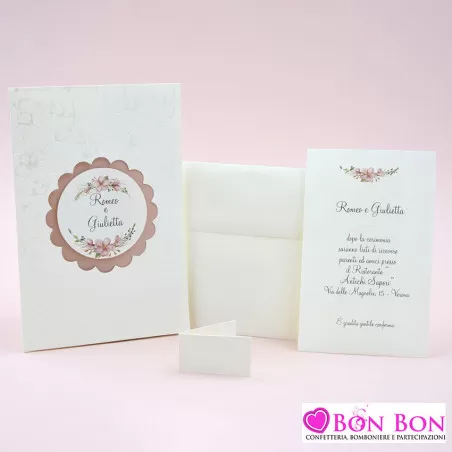 Partecipazione matrimonio con fiori e interno rosa antico Alessia Partecipazioni - 3