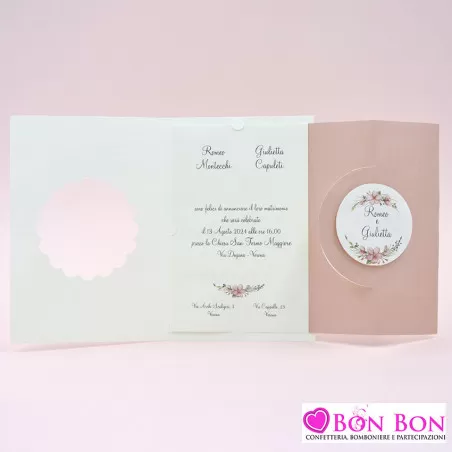 Partecipazione matrimonio con fiori e interno rosa antico Alessia Partecipazioni - 4