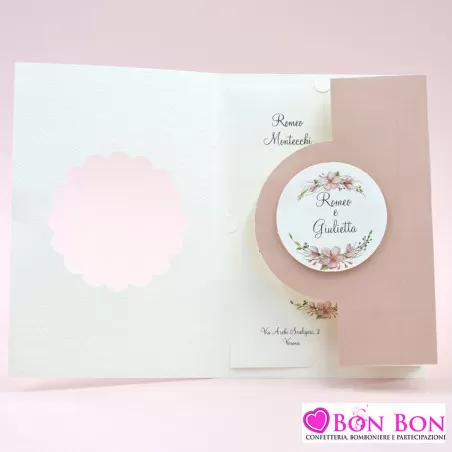 Partecipazione matrimonio con fiori e interno rosa antico Alessia Partecipazioni - 5