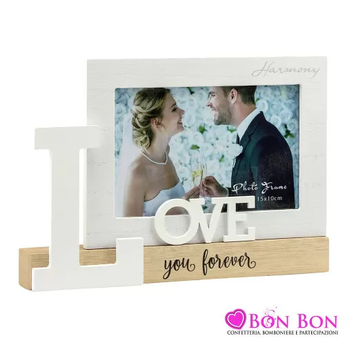 Bomboniera matrimonio portafoto in legno con scritta love you forever Harmony - 1