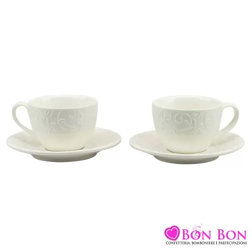 Bomboniera matrimonio utile set 2 tazzine caffè decalco floreale Harmony - 1