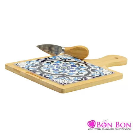 Bomboniera matrimonio tema siciliano tagliere maioliche blu Harmony - 1
