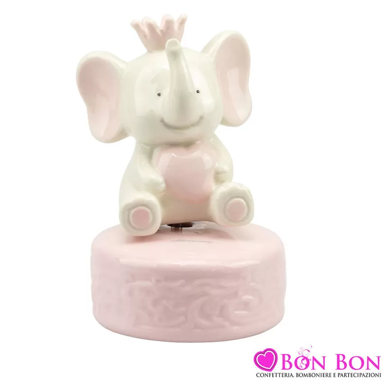 Bomboniera battesimo carillon con elefante corona rosa Harmony - 1