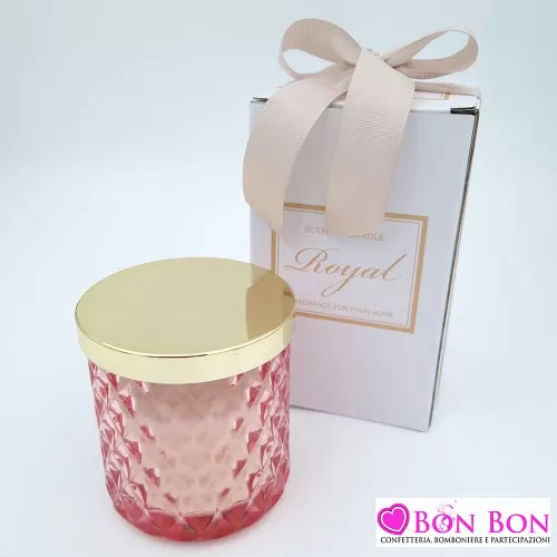 Bomboniera matrimonio candela rosa in cristallo Royal Gifts - 1
