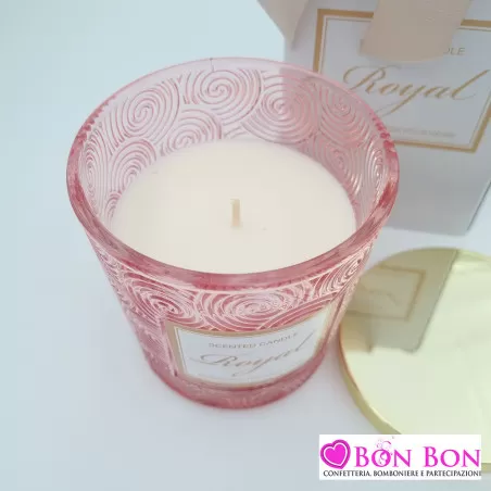 Bomboniera matrimonio candela rosa in cristallo con disegni circolari Royal Gifts - 2