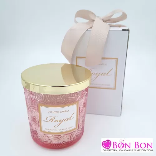 Bomboniera matrimonio candela rosa in cristallo con disegni circolari Royal Gifts - 1