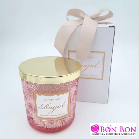 Bomboniera matrimonio candela rosa in cristallo con disegni circolari Royal Gifts - 1
