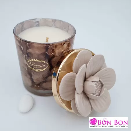Bomboniera matrimonio candela tortora maculata con fiore - 3