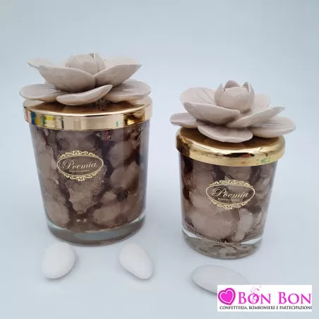 Bomboniera matrimonio candela tortora maculata con fiore - 1