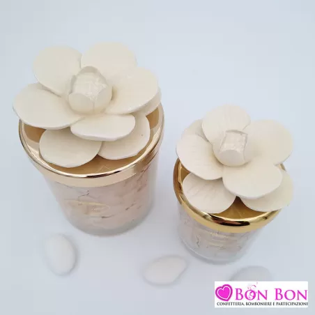 Bomboniera matrimonio candela avorio maculata con fiore - 2