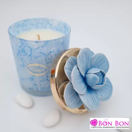 Bomboniera matrimonio candela carta da zucchero maculata con fiore - 3