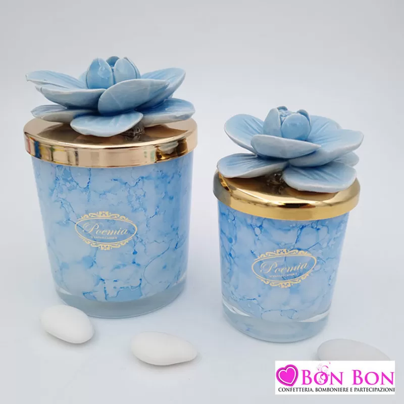 Bomboniera matrimonio candela carta da zucchero maculata con fiore - 1