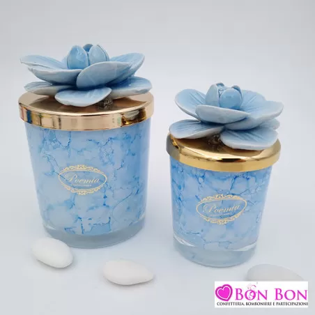 Bomboniera matrimonio candela carta da zucchero maculata con fiore - 1