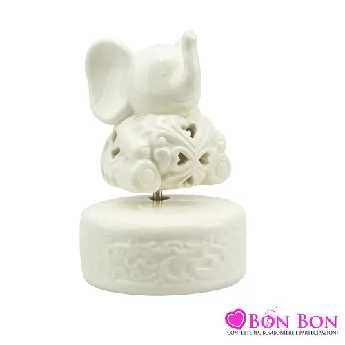 Bomboniera prima comunione carillon elefante bianco porcellana Harmony - 1