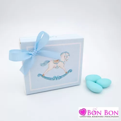Scatolina porta confetti per nascita cavalluccio celeste rettangolare Scotton - 1