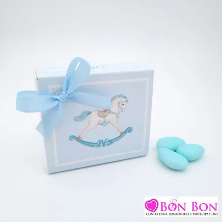 Scatolina porta confetti per nascita cavalluccio celeste rettangolare Scotton - 1