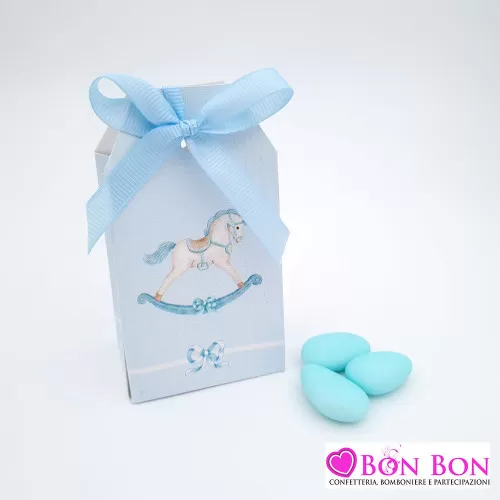 Scatolina porta confetti per nascita cavalluccio celeste tag Scotton - 1
