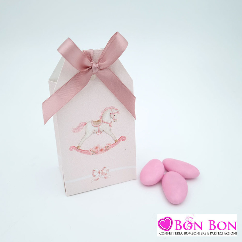Scatolina porta confetti per nascita cavalluccio rosa tag Scotton - 1