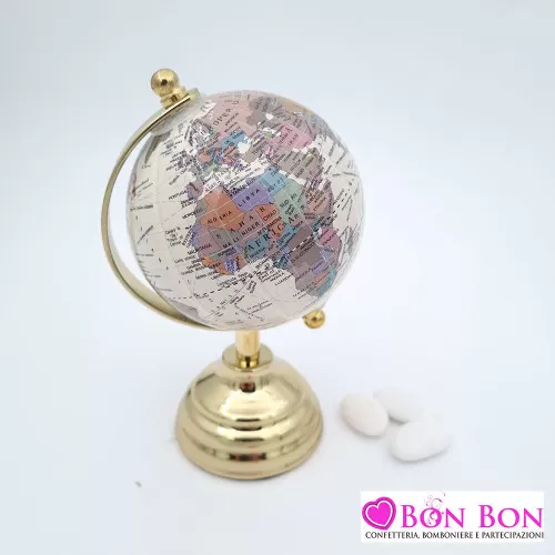 Bomboniera mappamondo avorio con base dorata Melograno - 1