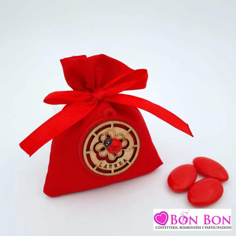 Sacchetto laurea rosso con applicazione quadrifoglio coccinella Royal Gifts - 1
